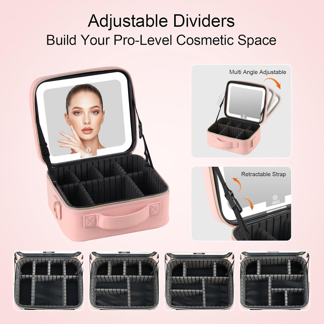 Makeup Bag with Led Mirror Pink